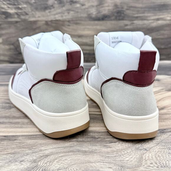 NIB Steve Madden Calypso 9M Leather High Top Sneakers Burgundy - Picture 6 of 11